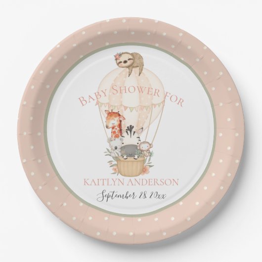 かわいい熱気球キリン・ゼブラありがとう ペーパープレート (正面)