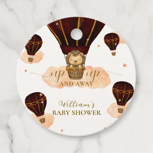 かわいい熱気球ジャングルライオンボーイ赤ちゃんシャワー フェイバータグ (正面)
