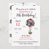 かわいい熱気球バードネスト誕生日 招待状 (正面/裏面)