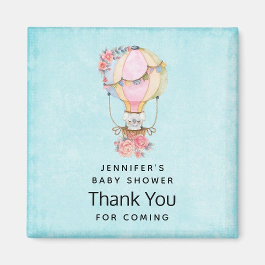 かわいい熱気球水色ありがとう マグネット (正面)