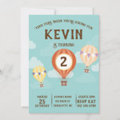 かわいい熱気球誕生日。 招待状 (正面)