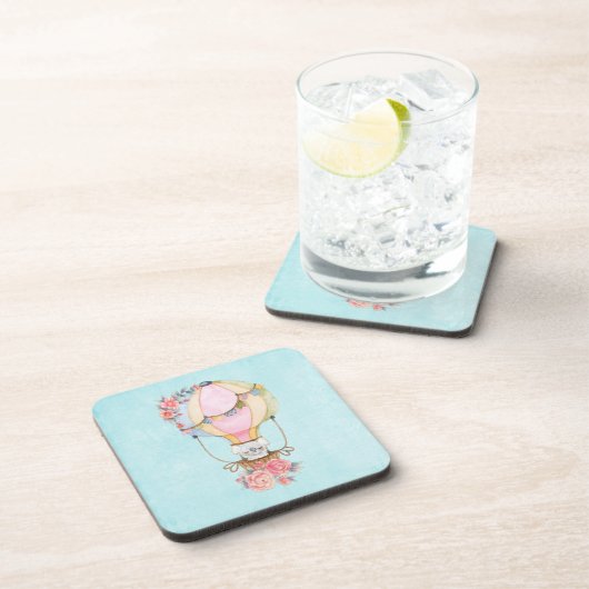 かわいい熱気球（ベアウォーター色） コースター (右側)