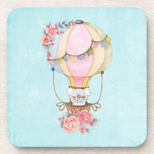 かわいい熱気球（ベアウォーター色） コースター (正面)