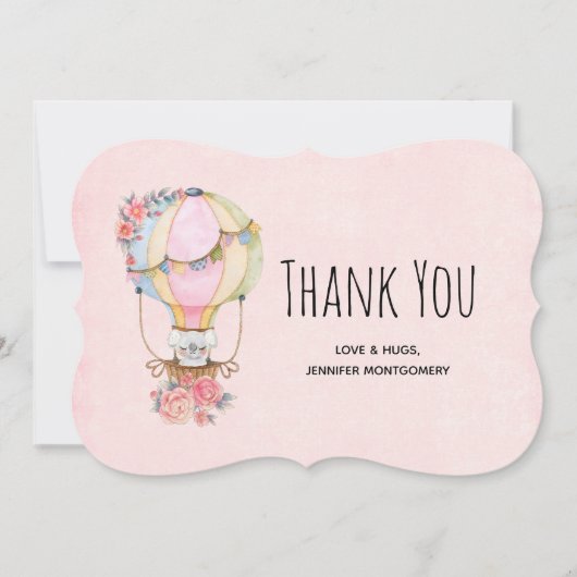 かわいい熱気球（ベアウォーター色） サンキューカード (正面)
