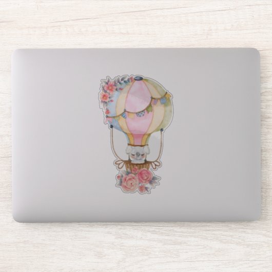 かわいい熱気球(ベアウォーター色) シール (コンピューター)