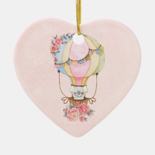 かわいい熱気球(ベアウォーター色) セラミックオーナメント (正面)