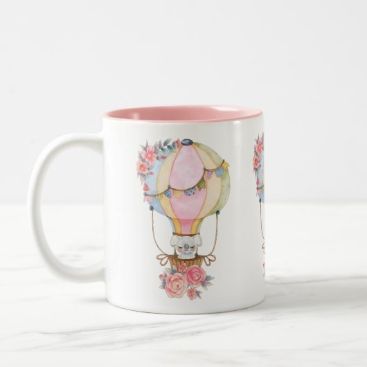 かわいい熱気球(ベアウォーター色) ツートーンマグカップ (左)