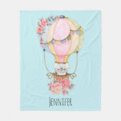 かわいい熱気球(ベアウォーター色) フリースブランケット (正面)