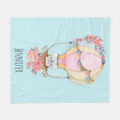 かわいい熱気球(ベアウォーター色) フリースブランケット (正面(横))