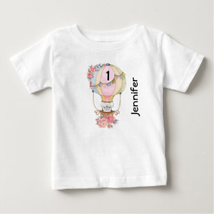 かわいい熱気球(ベアウォーター色) ベビーTシャツ