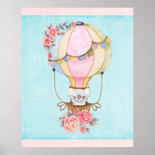 かわいい熱気球(ベアウォーター色) ポスター (正面)