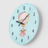 かわいい熱気球(ベアウォーター色) ラージ壁時計 (傾斜)