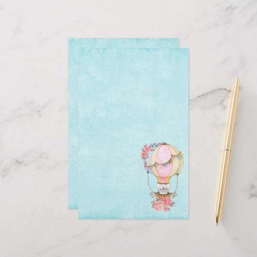 かわいい熱気球（ベアウォーター色） 便箋 (正面/裏面インサイチュ)