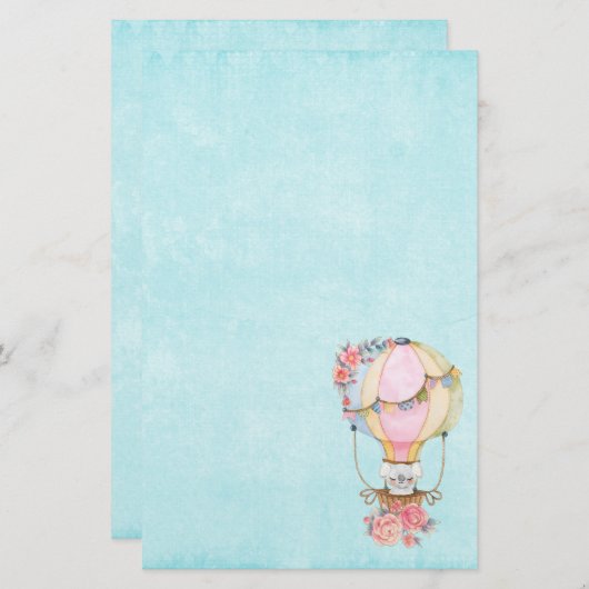 かわいい熱気球（ベアウォーター色） 便箋 (正面/裏面)