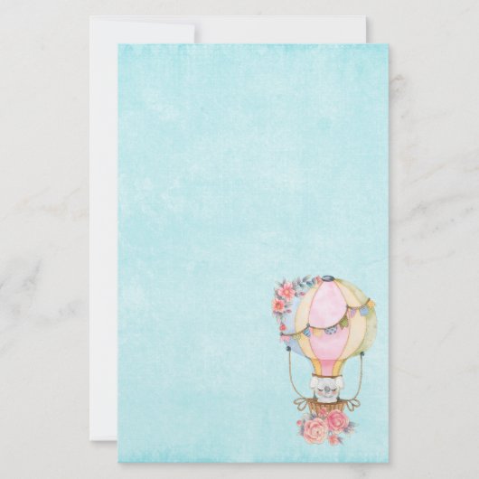 かわいい熱気球（ベアウォーター色） 便箋 (正面)