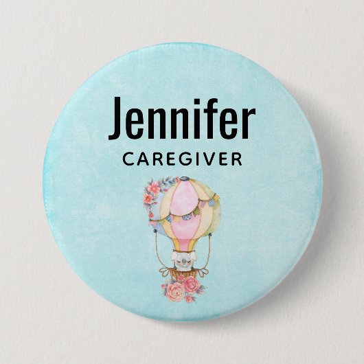 かわいい熱気球(ベアウォーター色) 缶バッジ (正面)