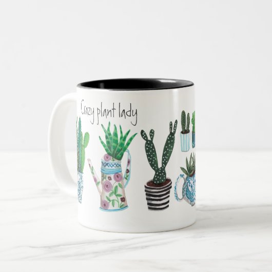 かわいい熱狂する植物レディーグリーンプラントラバーサボテン ツートーンマグカップ (正面左)