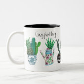 かわいい熱狂する植物レディーグリーンプラントラバーサボテン ツートーンマグカップ (左)