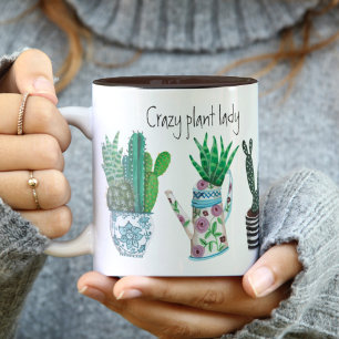 かわいい熱狂する植物レディーグリーンプラントラバーサボテン ツートーンマグカップ