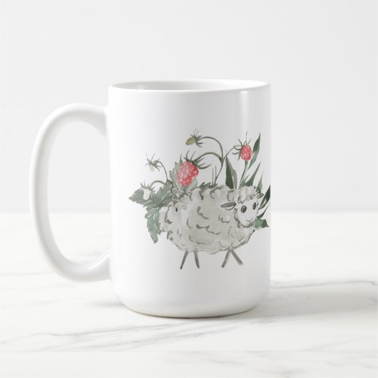 かわいい熱狂する羊の女性の追加文字 コーヒーマグカップ (左)