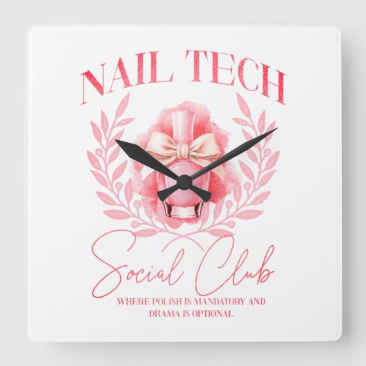 かわいい爪、 ネイルテックコケット爪、 ネイルポーランドソーシャルクラブ スクエア壁時計 (正面)