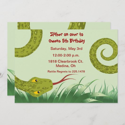 かわいい爬虫生誕生会の招待状 招待状 (正面/裏面)