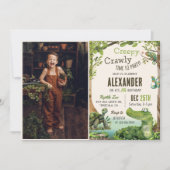 かわいい爬虫類をテーマにした子どもの誕生日パーティーの写真 招待状 (正面)