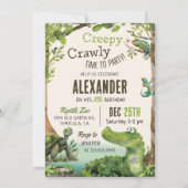 かわいい爬虫類をテーマにした子どもの誕生日パーティー 招待状 (正面)