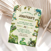 かわいい爬虫類をテーマにした子どもの誕生日パーティー 招待状