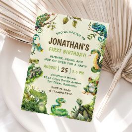 かわいい爬虫類をテーマにした子どもの誕生日パーティー 招待状
