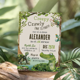 かわいい爬虫類をテーマにした子どもの誕生日パーティー 招待状