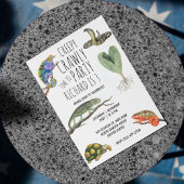 かわいい爬虫類をテーマにした子どもの誕生日パーティー 招待状