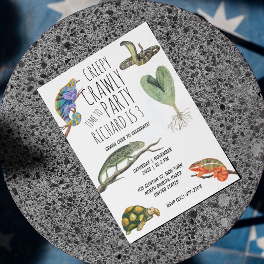 かわいい爬虫類をテーマにした子どもの誕生日パーティー 招待状