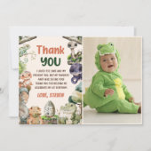かわいい爬虫類をテーマにした子供の誕生日パーティーの写真 サンキューカード (正面)