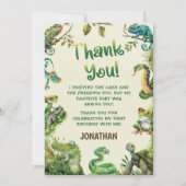 かわいい爬虫類をテーマにした子供の誕生日パーティー サンキューカード (正面)