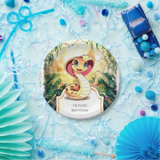 かわいい爬虫類ヘビ誕生日 ペーパープレート (パーティー)