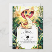 かわいい爬虫類ヘビ誕生日 招待状 (正面)