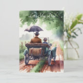 かわいい父と子がクラシックカーに乗る 水彩画 シーズンカード (スタンド正面)