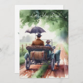 かわいい父と子がクラシックカーに乗る 水彩画 シーズンカード (正面/裏面)