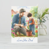 かわいい父と息子のガーデニング一緒に水彩 シーズンカード (スタンド正面)