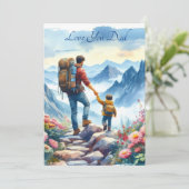 かわいい父と息子のハイキング水彩画 シーズンカード (スタンド正面)