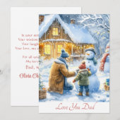 かわいい父と息子雪だるまを作る水彩画 シーズンカード (正面/裏面)