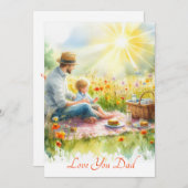 かわいい父と息子 ピクニックを楽しむ 水彩画 シーズンカード (正面/裏面)