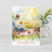 かわいい父と息子 ピクニックを楽しむ 水彩画 シーズンカード (スタンド正面)