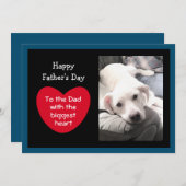 かわいい父の日レッドメッセージハート犬フォトブルー シーズンカード (正面/裏面)