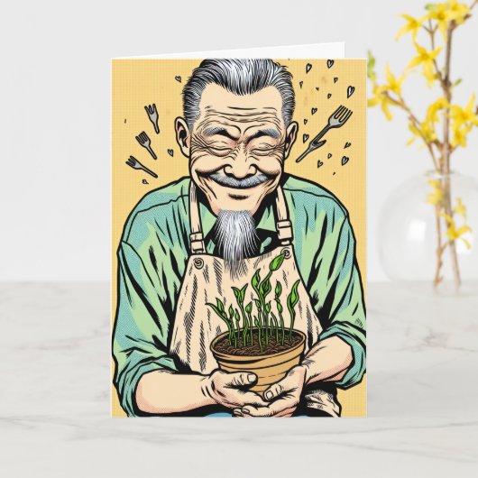 かわいい父の日 |アジアパパが工場を持つ カード (黄色い花)