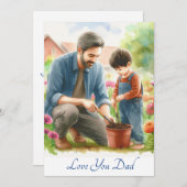 かわいい父親と息子のガーデニング 水彩画 シーズンカード (正面/裏面)