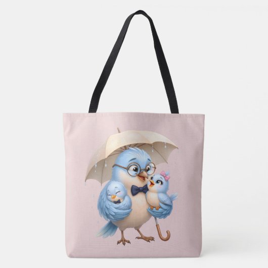 かわいい父鳥トートバッグ家族デザイン トートバッグ (正面)