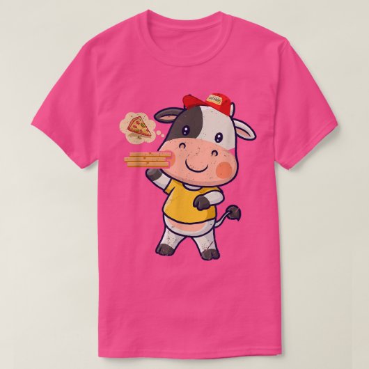 かわいい牛かわいい動物のピザ配信ピおもしろいザ Tシャツ (デザイン正面)