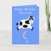 かわいい牛が月の挨拶状を飛び越える カード (正面)